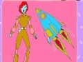 Oyunu Space Woman and rocket coloring